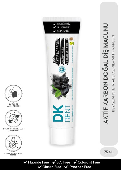 DKDENT Aktif Karbonlu Florürsüz Diş Doğal Macunu 75 ml