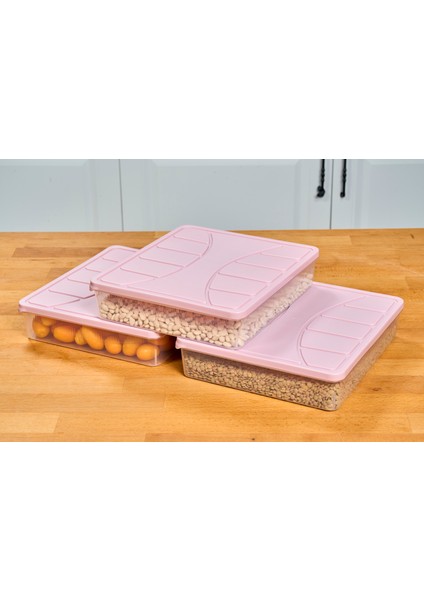 Saklama Kabı Soft Kapak 3 Adet 3 Litre Pudra Pembe Dondurucu Kabı