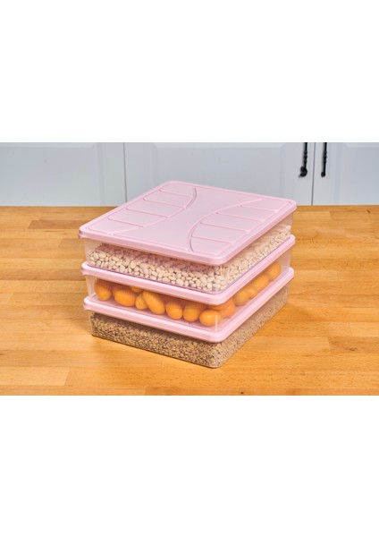 Saklama Kabı Soft Kapak 3 Adet 3 Litre Pudra Pembe Dondurucu Kabı