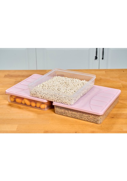Saklama Kabı Soft Kapak 3 Adet 3 Litre Pudra Pembe Dondurucu Kabı
