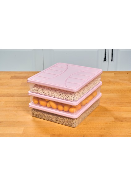 Saklama Kabı Soft Kapak 3 Adet 3 Litre Pudra Pembe Dondurucu Kabı