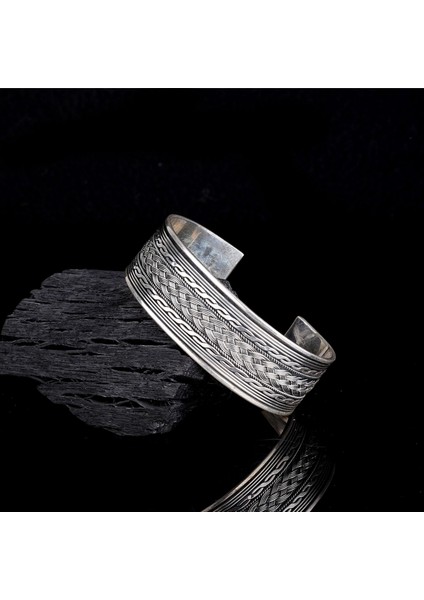 925 AyarGümüş Örgü Model Erkek Kelepçe Bileklik Modeli