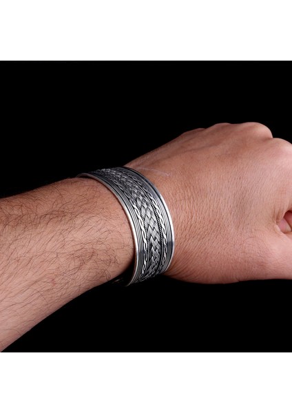 925 AyarGümüş Örgü Model Erkek Kelepçe Bileklik Modeli modelleri