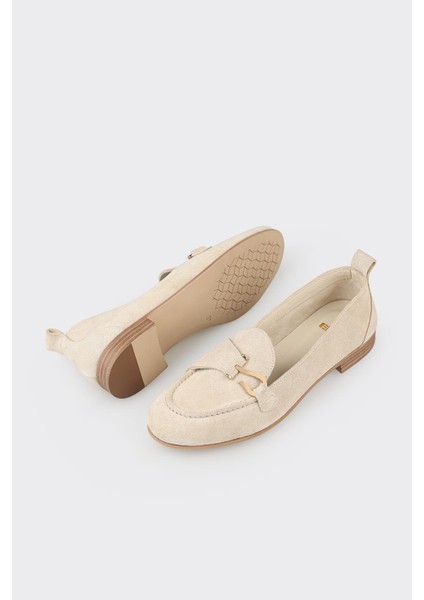 Bej Deri Kadın Loafer modelleri