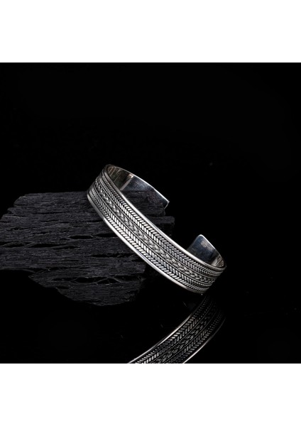 925 AyarGümüş Erkek Kelepçe Bileklik Hasır Modeli