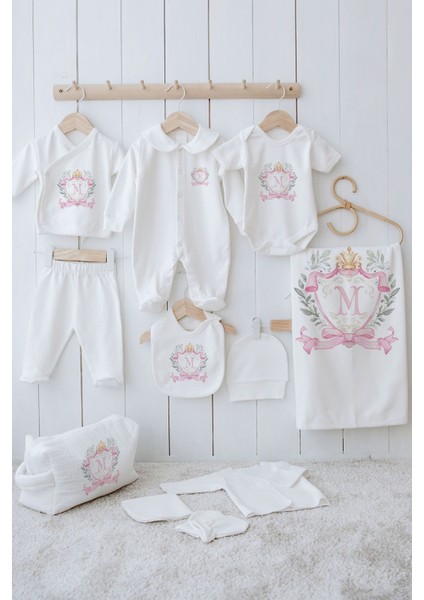 Organik 11'li Hastane Çıkışı - Pink Royal Series - M Harfi