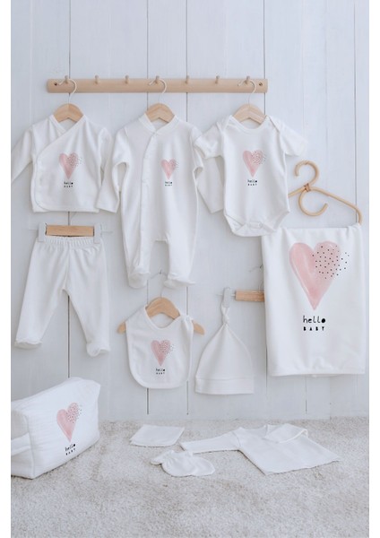 Organik 11'li Hastane Çıkışı - Pure Baby - Pembe Romantik Kalp