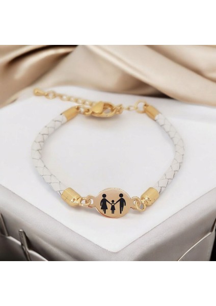 Kadınlar İçin Özel Tasarımlı 14 Ayar Altın Plakalı Aile Bilekliği