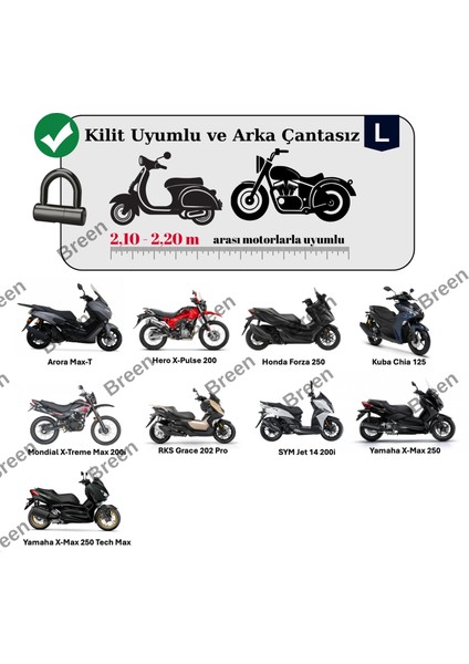 Tüm Modellere Uyumlu Siyah (L) Beden Motosiklet Brandası, Kilit Uyumlu, Güvenli, Su Geçirmez Dayanıklı Kumaş