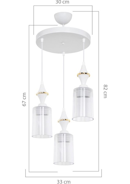 Akses karo beyaz 3'lü şeffaf salon yemek odası oturma odası antre çocuk odası yatak odası avize modelleri