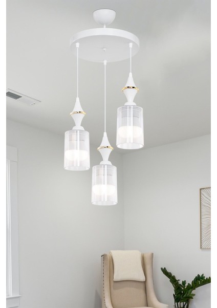 Akses karo beyaz 3'lü şeffaf salon yemek odası oturma odası antre çocuk odası yatak odası avize fırsatları