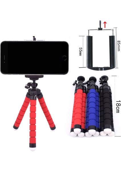 Sünger Kaplamalı Mini Ahtapot Bacaklı Tripod Her Yere Sabitlenebilir Kolay Taşınır
