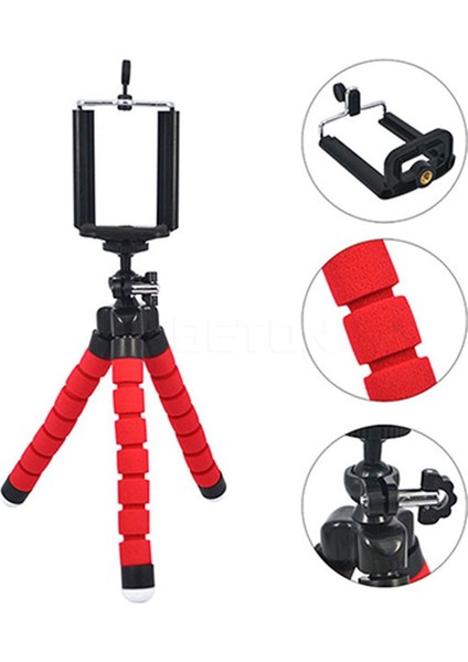 Sünger Kaplamalı Mini Ahtapot Bacaklı Tripod Her Yere Sabitlenebilir Kolay Taşınır
