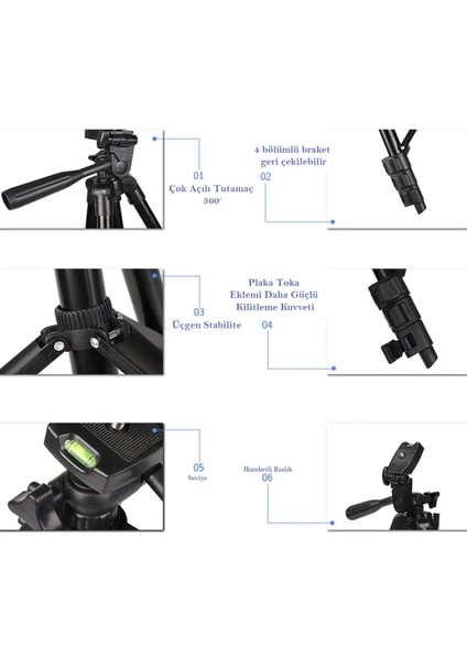 360 Derece Dönen 3 Ayaklı Kaymaz Ayaklı Kamera Telefon Uyumlu Tripod fiyatları