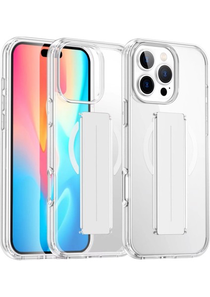 iPhone 16 Pro Max Kılıf Alfa Magsafe Standlı Kapak - Şeffaf 11