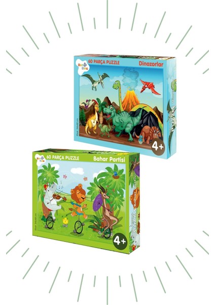 60 Parça Puzzle 2'li Set Dinozorlar ve Bahar Partisi BON80648125