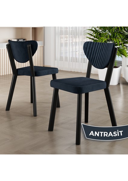 Agnes Serisi 90 x 90 Yuvarlak Barok Ahşap Desen Masa Takımı ve 4 Antrasit Sandalye