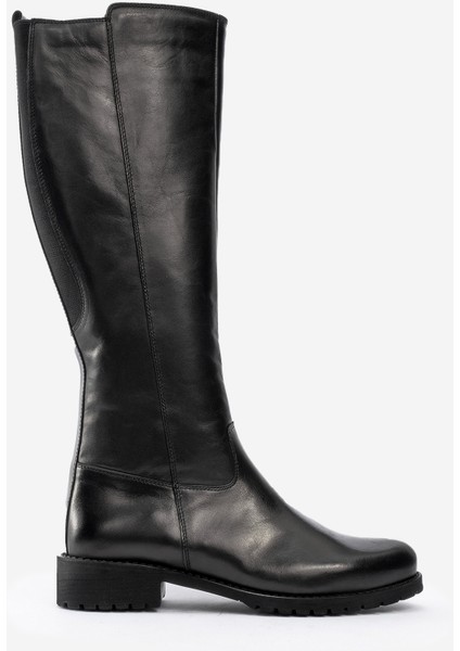 Kadın Topuklu Fermuarlı Çizme Deri Br 08011 Siyah