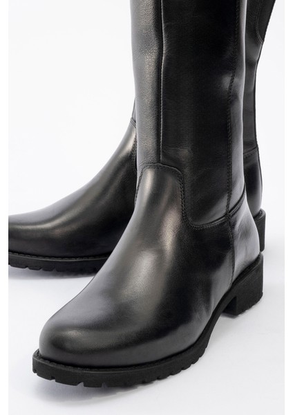 Kadın Topuklu Fermuarlı Çizme Deri Br 08011 Siyah modelleri