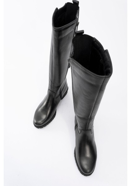 Kadın Topuklu Fermuarlı Çizme Deri Br 08011 Siyah indirimleri