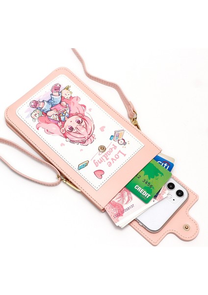 Dokunmatik Ekranlı Kız Telefon Çantası Sevimli Bayan Tek Omuz Crossbody Çanta Ince Mini Cüzdan (Yurt Dışından)