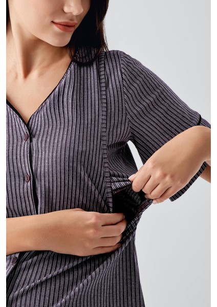 Düğmeli Kısa Kollu Esnek Viskoz Hamile Pijama Takımı 14209 fiyatları