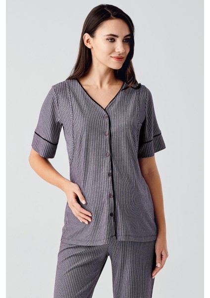 Düğmeli Kısa Kollu Esnek Viskoz Hamile Pijama Takımı 14209 modelleri