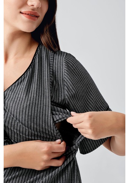 Düğmeli Kısa Kollu Esnek Viskoz Hamile Pijama Takımı 14209 fiyatları