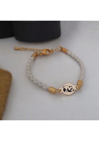 Kadınlar İçin Özel Tasarımlı 14 Ayar Altın Plakalı Panda Bilekliği