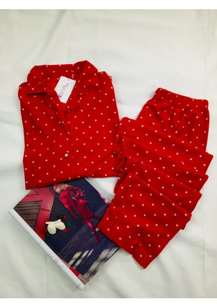 Alt Üst 2'li Takım Yıldız Desenli Pjama Takım Yılbaşı Pjama Takım