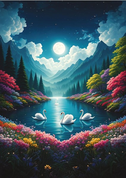 Ay Işığında Kuğular Gölü 500 Parça Puzzle