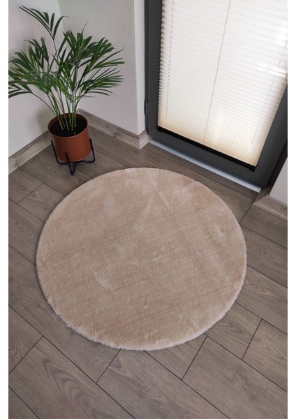 Yuvarlak peluş halı pofuduk puffy kaymaz taban