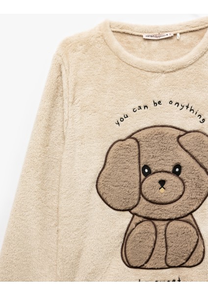 Köpek Desenli Peluş Polar Pijama Takımı