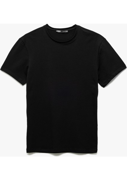 Kısa Kollu Bisiklet Yaka Pamuklu Erkek Slim Fit Tişört