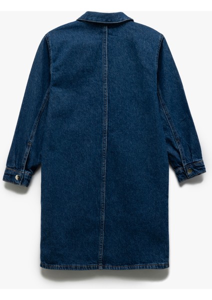 Pamuklu Cep Detaylı Oversize Denim Gömlek Yaka Elbise