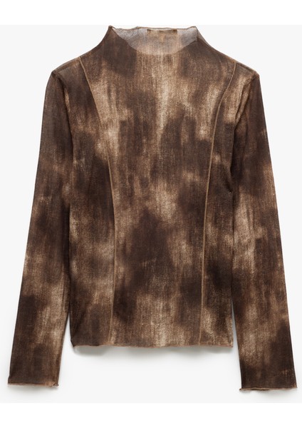 Batik Desenli Uzun Kollu Dik Yaka Slim Fit Tişört fiyatları