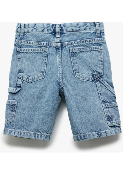 Cep Detaylı Pamuklu Denim Şort