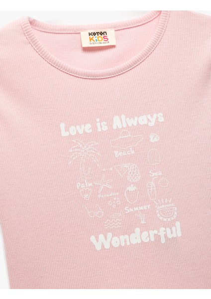 Pamuklu Baskılı Bisiklet Yaka Kısa Kollu Crop Tişört modelleri