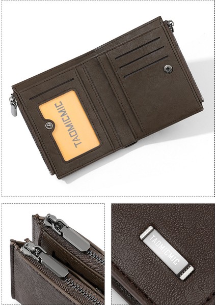 Erkek Kısa Cüzdan Büyük Kapasiteli Gündelik Iş Dikey Sıfır Kart Tutucu Fermuarlı Cüzdan (Yurt Dışından) fırsatları