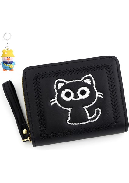 Basit ve Sevimli Kedi Yavru Para Cüzdanı Nakış Büyük Kapasiteli Madeni Para Çanta Fermuarlı Kısa Kız Cüzdanı Cüzdanı (Yurt Dışından)