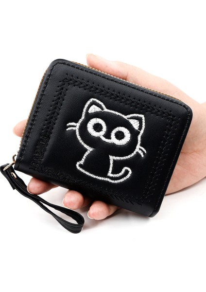 Basit ve Sevimli Kedi Yavru Para Cüzdanı Nakış Büyük Kapasiteli Madeni Para Çanta Fermuarlı Kısa Kız Cüzdanı Cüzdanı (Yurt Dışından) fiyatları