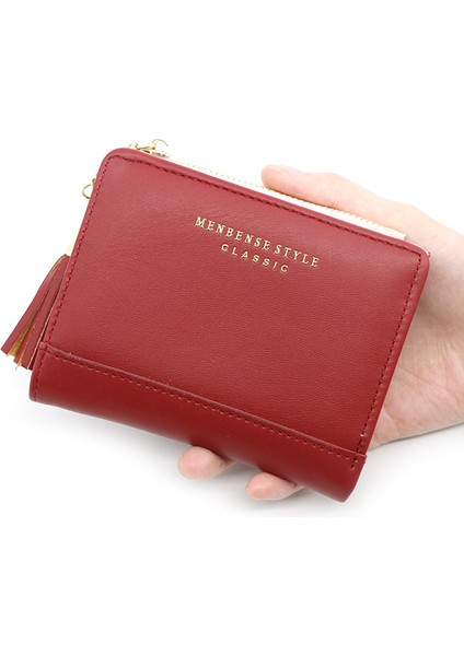 Bayan Cüzdanı Basit ve Çok Yönlü Püsküllü Çanta Fermuarlı Çanta Elli Çanta Boş Para Çanta Bayan Kısa Cüzdan (Yurt Dışından) modelleri