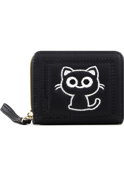 Basit ve Sevimli Kedi Yavru Para Cüzdanı Nakış Büyük Kapasiteli Madeni Para Çanta Fermuarlı Kısa Kız Cüzdanı Cüzdanı (Yurt Dışından) indirimleri