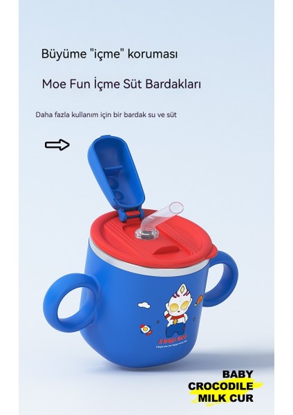 Paslanmaz Çelik Çocuk Su Bardağı Anaokulu Kalınlaştırılmış Düşme Önleyici Çift Kulaklı Saman Bardağı Karikatür Bebek Ölçekli Süt Bardağı (Yurt Dışından)