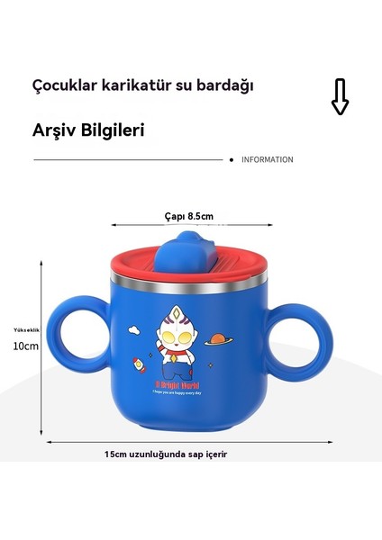 Paslanmaz Çelik Çocuk Su Bardağı Anaokulu Kalınlaştırılmış Düşme Önleyici Çift Kulaklı Saman Bardağı Karikatür Bebek Ölçekli Süt Bardağı (Yurt Dışından)
