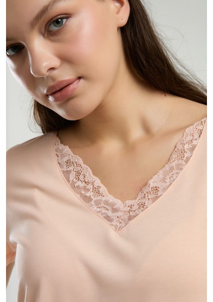 Kadın Somon Kısa Kol Pijama Takımı