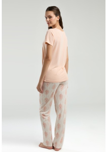 Kadın Somon Kısa Kol Pijama Takımı