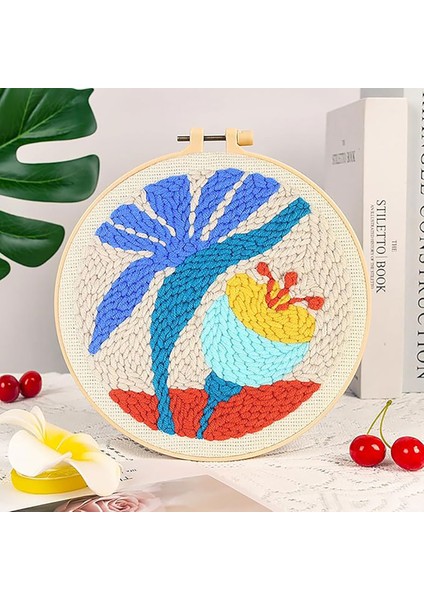 Kasnaklı Goblen Punch (Panç) Işleme Seti 20 cm Çiçek Deseni