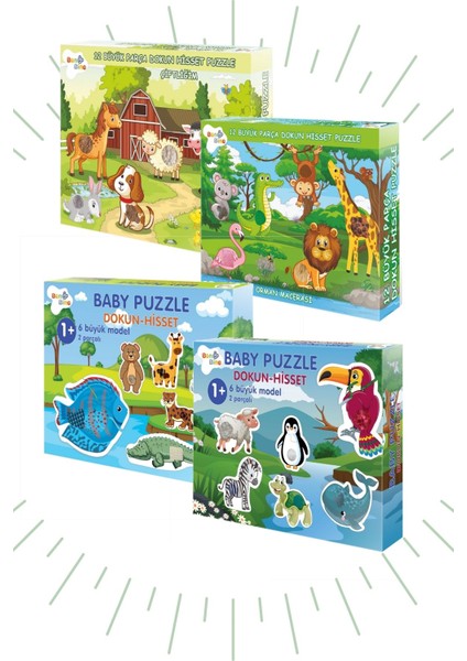 Dokun Hisset 4'lü Set- 2 Çeşit 24 Parça Baby Puzzle + 2 Çeşit 24 Parça Puzzle