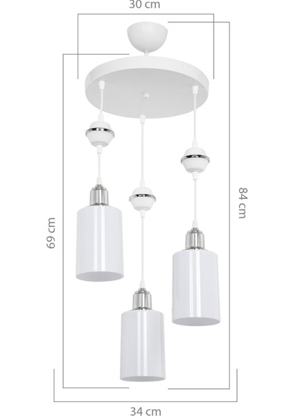 Akses Küre Krom 3'lü Opal Salon Yemek Odası Oturma Odası Antre Mutfak Çocuk Odası Yatak Odası Avize